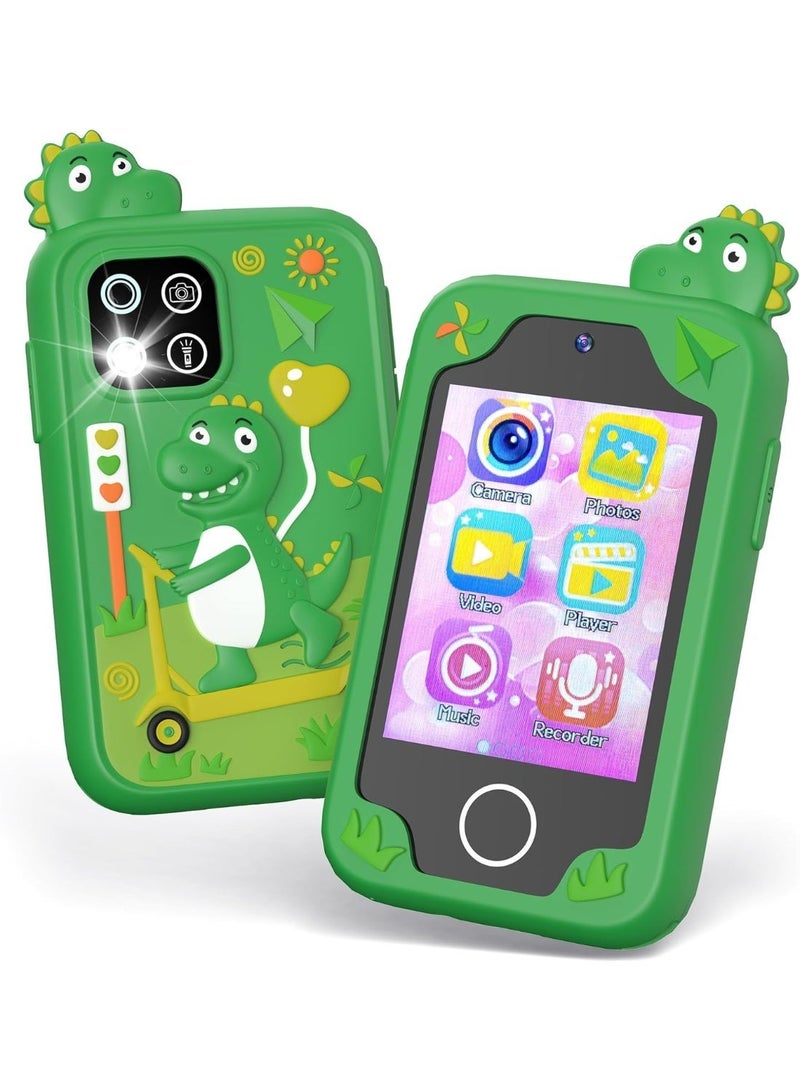 لعبة هاتف تعليمي بشاشة لمس للأولاد والبنات من 3 إلى 10 سنوات، شاشة 2.8 بوصة بكاميرتين مزدوجة، ألعاب تعليمية، مشغل موسيقى، تتضمن بطاقة ذاكرة 8 جيجابايت - أخضر - Image 2